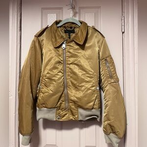 RAG + BONE Flight Jacket Aviator Bomber cropped puffer tan Gold Large